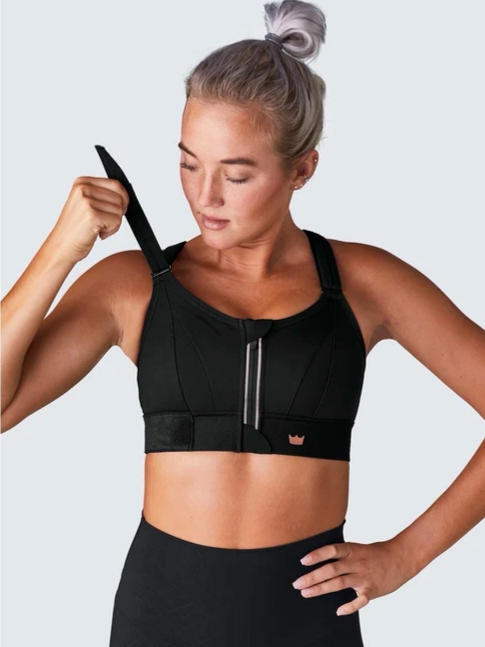 SHEFIT LUXE Black High Support  Sports Zip Front Adjustable Sports Women’s Bra